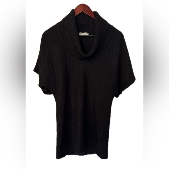 Forever Sweaters - Forever Cowl Neck Black Knit Short Sleeve Sweater.